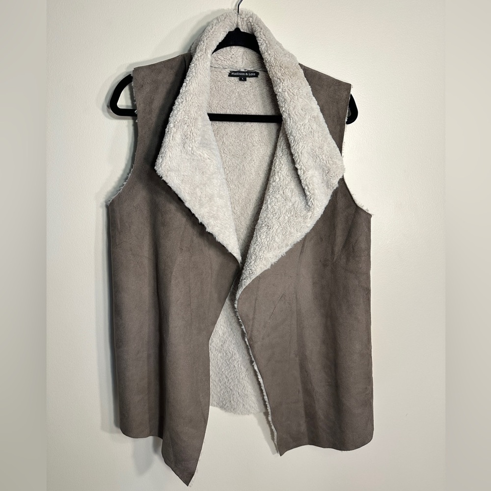 Brown and Cream Faux Fur Vest